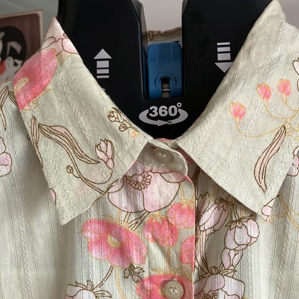 Vintage Lemon Grass size L button down green floral - Picture 10 of 12